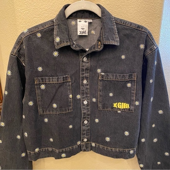 NWT~X-GIRL Black Daisy Embroidery Jean Denim Jacket Size Small - Picture 2 of 11